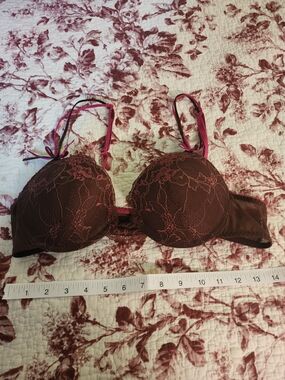 Xhilaration Lace Push-Up Bra in Burgundy with Pink Accents